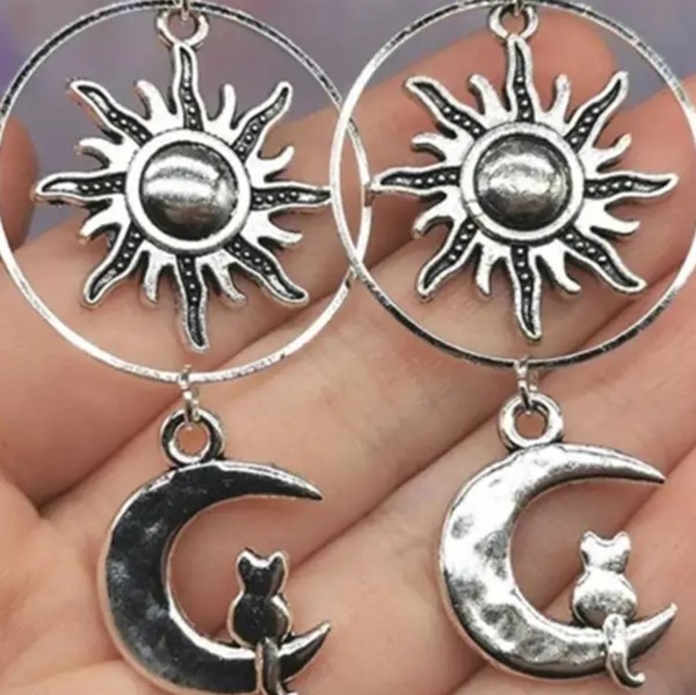 Sun Moon Cat Earrings (NWT) - Picture 3 of 3